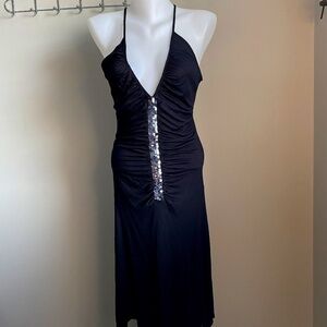 Dorthy Perkins Black Sequin Asymmetric Spaghetti Strap Midi Dress Size UK12